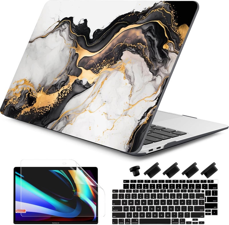 DONGKE Compatible with MacBook Air 13 inch Case 2021 2020 2019 2018 Release A2337 M1 A2179 A1932 with Retina Display & Touch ID, Plastic Hard Shell & Keyboard Cover - Abstract Marble - Image 1